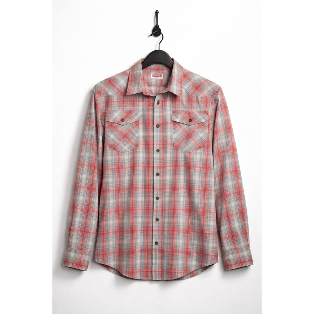 Wrangler Plaid Western Shirt Mens 3XL Big & Tall Red Gray Button Down